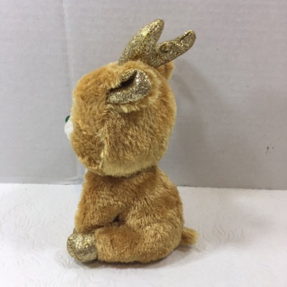 TY Beanie Boo "Glitzy" Reindeer Gold Glitter Eyes 2018 TySilk No Tags 7.5" - Picture 2 of 4
